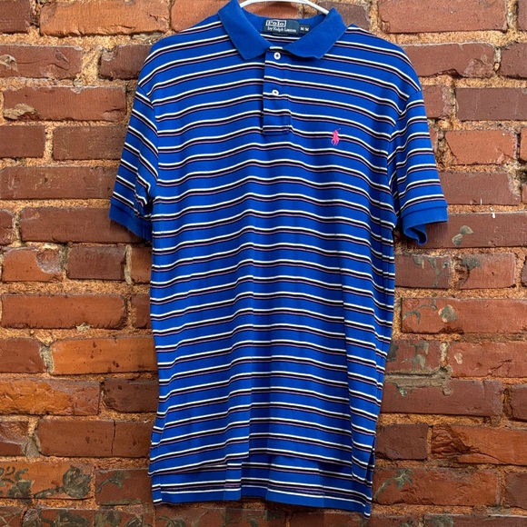 Polo by Ralph Lauren Blue, White, & Pink Striped Polo Shirt Size Medium - Picture 1 of 6